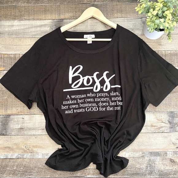 Tops - Boss Short Sleeve Solid Black Tee Plus Size 3X